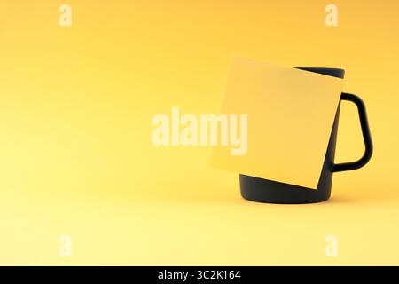 Blank sticky paper note on a glass with yellow background Stock Photo