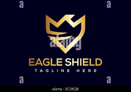 Eagle Shield Logo, Golden Shield Security Logo Design, phoenix shield line logo, eagle wings logo, private investigation monogram Vector Icon Symbol Stock Vector