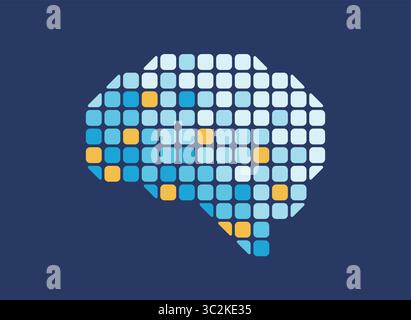 Colorful Squares Mosaics Brain Icon Stock Vector