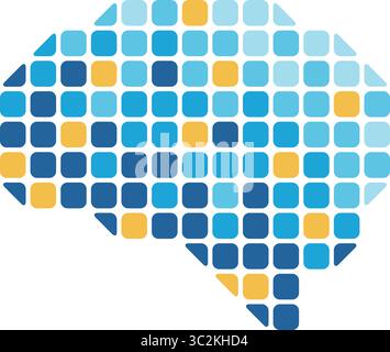 Colorful Squares Mosaics Brain Icon Stock Vector