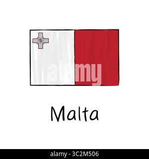 Vector flag of Malta in hand-drawn sketch style. Perfect for EU-related education, banners, infographics, and cultural presentations Stock Vector