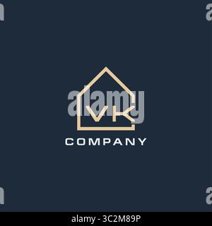 initial letter VK with simple house roof creative logo design for real ...