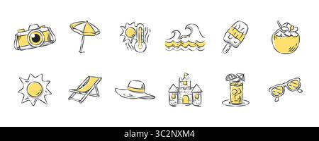Summer and beach hand drawn icon collection. Set 1 of 3. Vector illustration. Stock Vector