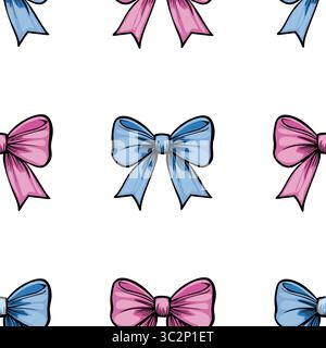A vectors repeating pattern of colorful bows in pink and blue, suitable for fabric or gift wrapping designs. Stock Vector