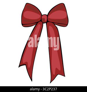 A vectors vibrant red bow with two long tails, perfect for gift wrapping or decoration. The bow is illustrated in a cartoon style, emphasizing its glo Stock Vector
