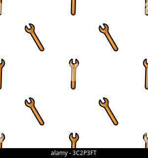 Seamless vector pattern of golden wrenches on white background, simple cartoon style illustration for repair service or DIY projects. Stock Vector