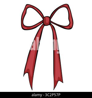 A vectors simple, cartoon-style red bow with two long ribbons hanging down. The bow is symmetrical and has a glossy appearance, suitable for decoratio Stock Vector