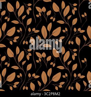 A vector seamless pattern featuring stylized brown leaves and branches on a white background. The design is elegant and minimalistic, suitable for var Stock Vector