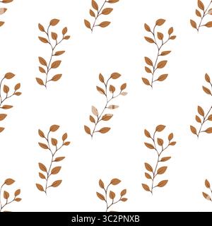 A vector seamless pattern featuring stylized brown leaves on a white background. The design is simple and elegant, suitable for various applications s Stock Vector