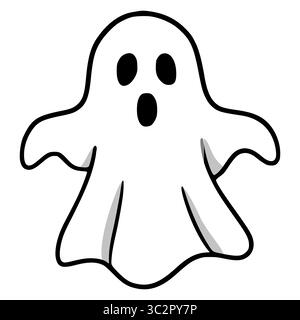 Vector illustration of a cute cartoon ghost with a surprised expression, featuring bold black outlines and subtle gray shading, perfect for Halloween Stock Vector