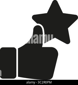 Thumbs Up With Star Solid Icon. Positive Feedback, Approval, And Quality Rating Silhouette Symbol. Customer Satisfaction And Excellence Representation Stock Vector