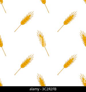 Seamless vector pattern of stylized golden wheat ears on white background, ideal for autumn harvest design projects. Stock Vector