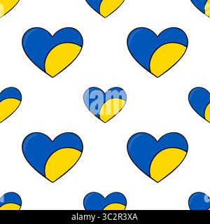 Seamless vector pattern of stylized hearts in blue and yellow, resembling the Ukrainian flag colors, creating a cheerful and patriotic design perfect Stock Vector