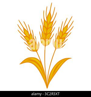 A vector illustration of three stylized wheat stalks, rendered in warm golden hues, with detailed individual grains and flowing leaves, perfect for ha Stock Vector