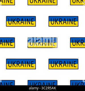 Seamless vector pattern of Ukrainian flag-colored rectangles with Ukraine inscription, ideal for patriotic designs or backgrounds. Stock Vector