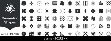 Retrofuturistic y2k geometry design elements collection. Set of abstract graphic geometric symbols. Hipster graphic objects for logo, icon, web design Stock Vector