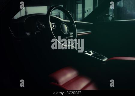 Modern expensive convertible car interior with leather panel, sport seats, multimedia and digital dashboard Stock Photo