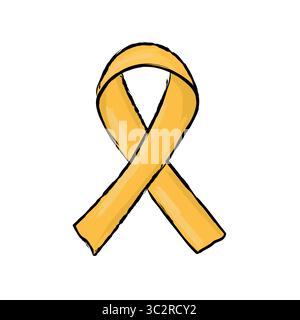 Hand-drawn doodle vector of a yellow awareness ribbon. Symbolizes support for troops and suicide prevention. Perfect for campaigns, memorials, educati Stock Vector