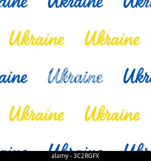 Seamless vector pattern with repeating Ukraine inscription in blue and yellow colors, representing the Ukrainian flag. Stock Vector