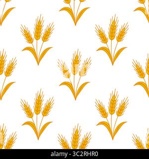 A seamless vector pattern featuring stylized golden wheat stalks against a pristine white background, ideal for harvest-themed designs or autumnal pro Stock Vector