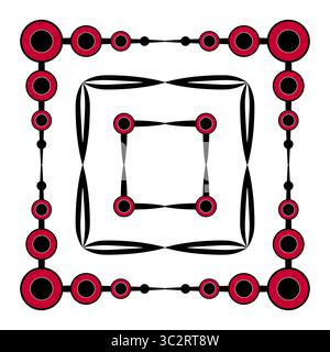 Red checkered geometric design element. Isolated black red shapes on white background. Mosaic square tile with bright complex texture. Clear strict pa Stock Vector