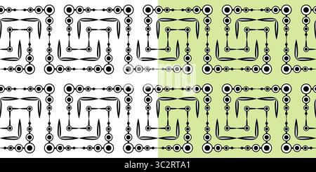Set of monochrome abstract zigzag seamless pattern. Black circles and broken lines. Parallel and perpendicular lines. Black complex geometry backgroun Stock Vector