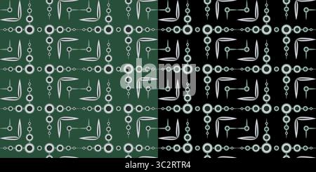 Dark abstract geometric seamless pattern. Black circle and curved lines. Parallel and perpendicular lines. Complex square monochrome shapes on dark ba Stock Vector