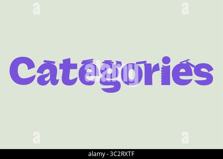 Typography design with bold purple letters and stacked books, symbolizing learning, reading, and categories in education Stock Vector