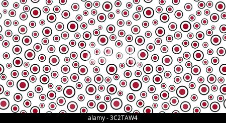 Seamless pattern with round elements. Ornament of random circles and dots. Red, black circular motifs on white background. Simple abstract geometry or Stock Vector