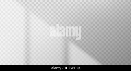 Light beams through window blinds form linear patterns on clean studio wall. Grey tones and soft focus create calm, natural atmosphere. Ideal template for indoor product presentation or banner design. Stock Vector