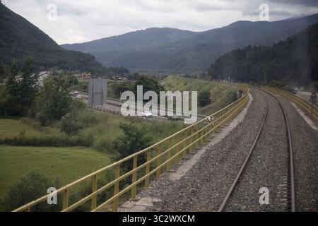 August 8, 2019, Gilan, IRAN: A view of nature around the Tehran-Rasht Tourism Train in Iran. The Astara-Rasht-Qazvin railway is a transport corridor that connects existing railways of Russia, Azerbaijan, and Iran. The project is carried out within the framework of the International North-South Transport Corridor. The purpose of the project is to integrate the transport and information routes of Russia, Azerbaijan, Iran, and India. (Credit Image: © Rouzbeh Fouladi/ZUMA Wire) Stock Photo