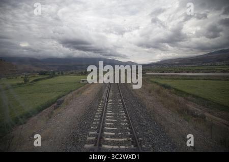 August 8, 2019, Gilan, IRAN: A view of nature around the Tehran-Rasht Tourism Train in Iran. The Astara-Rasht-Qazvin railway is a transport corridor that connects existing railways of Russia, Azerbaijan, and Iran. The project is carried out within the framework of the International North-South Transport Corridor. The purpose of the project is to integrate the transport and information routes of Russia, Azerbaijan, Iran, and India. (Credit Image: © Rouzbeh Fouladi/ZUMA Wire) Stock Photo
