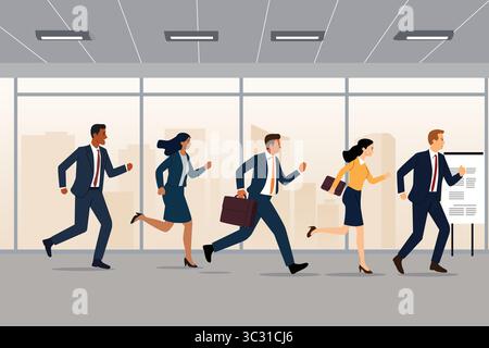 A vector illustration of Running Business People in Corporate Team Stock Vector