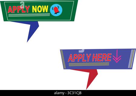 Apply Now and Apply Here vector banner design in red and green for hiring and job post promotion Stock Vector