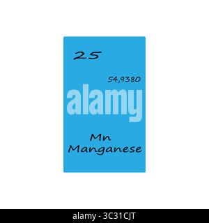 Twenty five 25 Mn. Manganese element display. Number 54 point 9380. Vector periodic table. Stock Vector