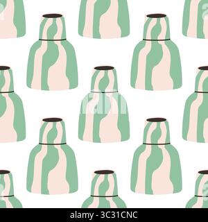 Vector seamless pattern of ceramic vase with abstract design. Cartoon illustration isolated on a white background. Stock Vector