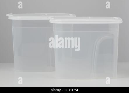 Square clear plastic box with opaque white lid  isolated nature background with clipping path Stock Photo