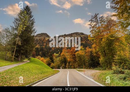 Autumn road to Schwaegalp, Canton of Appenzell Ausserrhoden, Switzerland Stock Photo