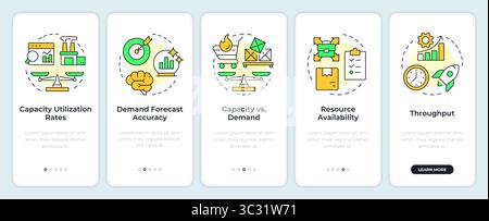 Capacity management metrics onboarding mobile app screen Stock Vector
