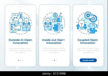 Models of open innovation blue onboarding mobile app screen Stock Vector