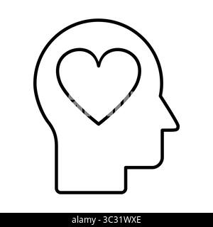Heart inside head line icon. Empathy concept. Feeling love. Positive emotion. Kindness and healing idea. Passion and sympathy. Mental wellbeing Stock Vector