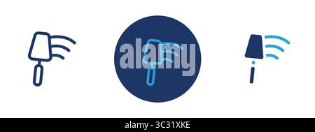 A blue and white circle with a brush on it. The brush is being used to paint a wall Stock Vector