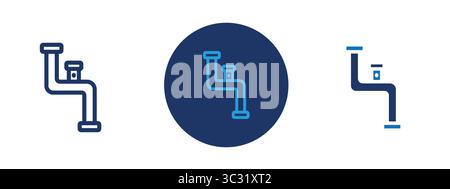 A blue circle with a pipe in the middle. The circle is surrounded by three pipes Stock Vector