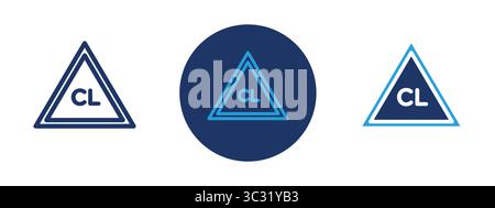 Three blue and white signs with the letters CL on them. The signs are triangular in shape. The signs are arranged in a row Stock Vector