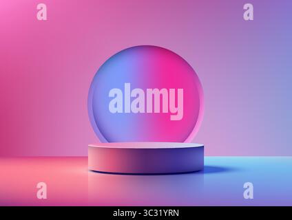 futuristic glowing display featuring a modern circular podium under pink and blue lights, ideal for product mockups or showcasing tech concepts in a s Stock Vector