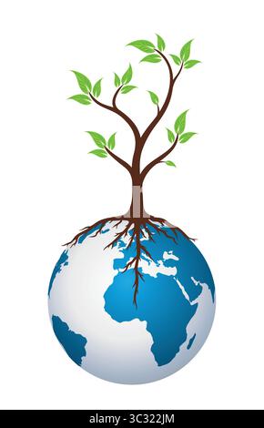 A planet logo the earth with a big tree. Stock Vector