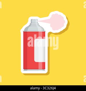 Spray can sticker icon in flat style. Aerosol bottle vector illustration on isolated background. Gas container sign business concept. Stock Vector
