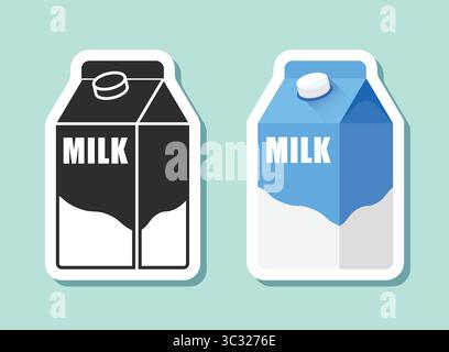 Milk bottle sticker icon in flat style. Dairy product vector illustration on isolated background. Milky liquid sign business concept. Stock Vector