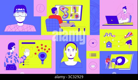 Biometrics and eye tracking bento grid illustration set Stock Vector