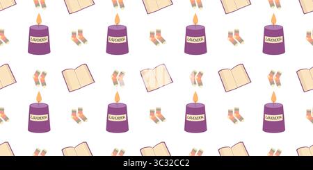 Autumn pattern with cozy items like books, candle Stock Vector
